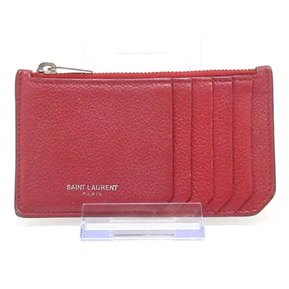 Auth SAINT LAURENT PARIS Fragment Zip Pouch 458583 Red Leather - Coin Case - Picture 1 of 7